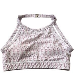 Buffbunny High Neck White & Purple Pink Geometric Pattern Sports Athletic Bra